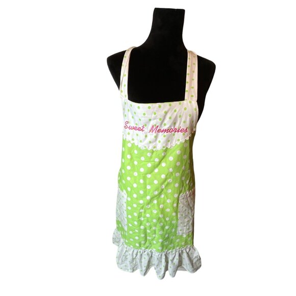 Doodlebug Design Inc. Green & White Polka Dot Apron With Sweet Memories Embroide - Picture 1 of 6